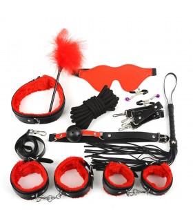 KIT BONDAGE 10 PIEZAS NEGRO Y ROJO